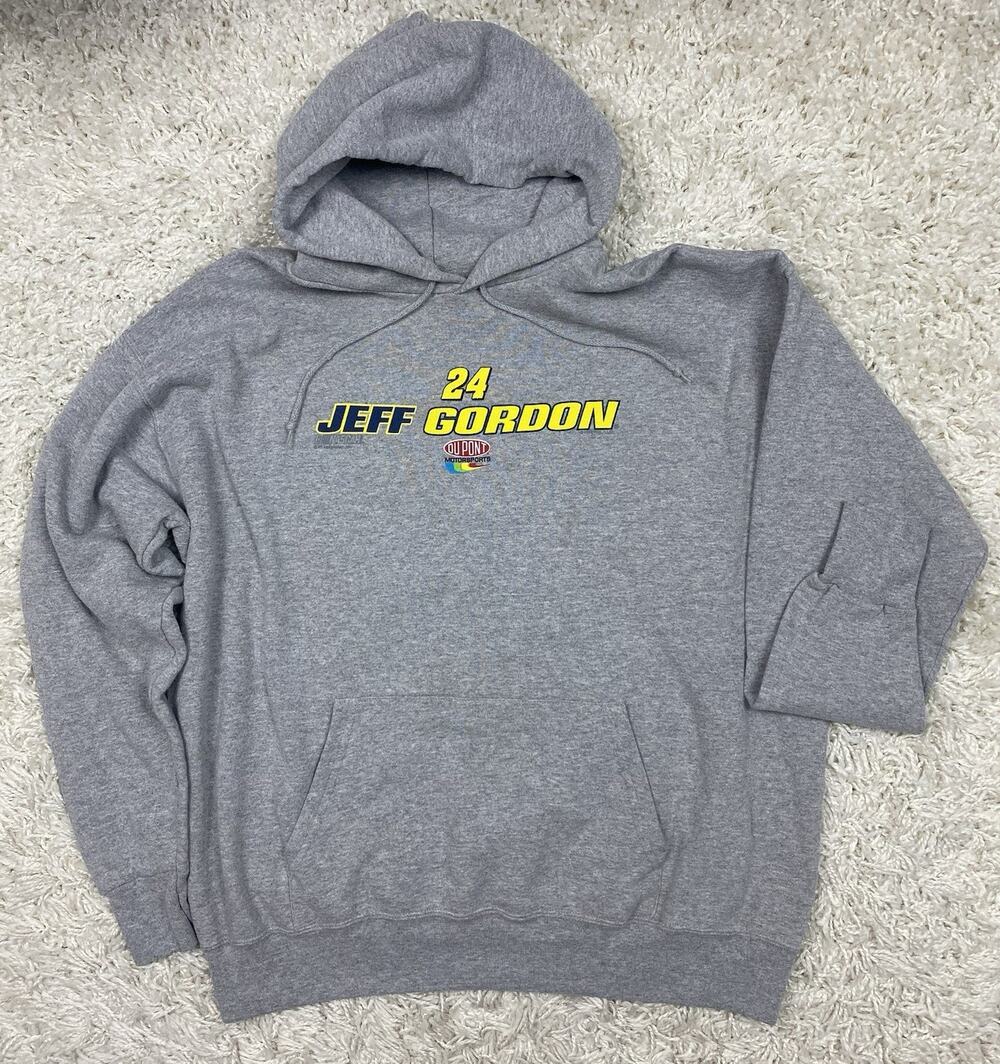 Vintage Jeff Gordon #24 DuPont Chase Authentics NASCAR Hoodie Sweatshirt Gray
